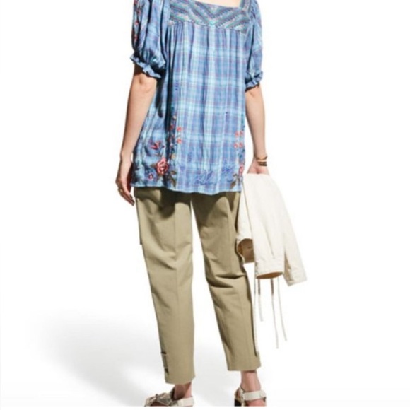 JOHNNY WAS Aimee Peasant Blue Multicolor Embroidery Puff Sleeves Top Shirt Sz M - Picture 3 of 16